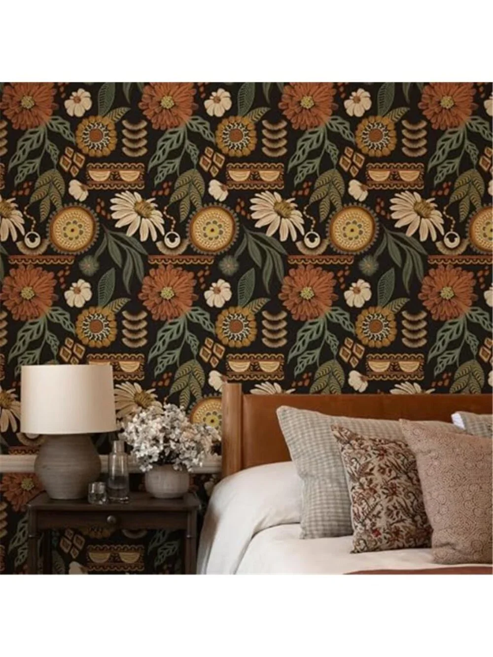Boho Peel Stick Wallpaper Sun Floral Retro Removable Self Adhesive Bronze